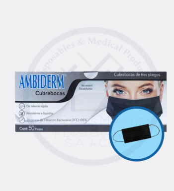 Cubre Boca Plisado Negro Caja C/50 Pz AMBIDERM